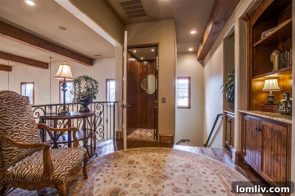 Tuscan-inspired estate in Heath featuring a lighted residential elevator