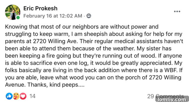 Amid Fort Worth's Storm Battle, Ryan Place Neighbors Become the First Line 8 Ryan Place Facebook post asking for firewood