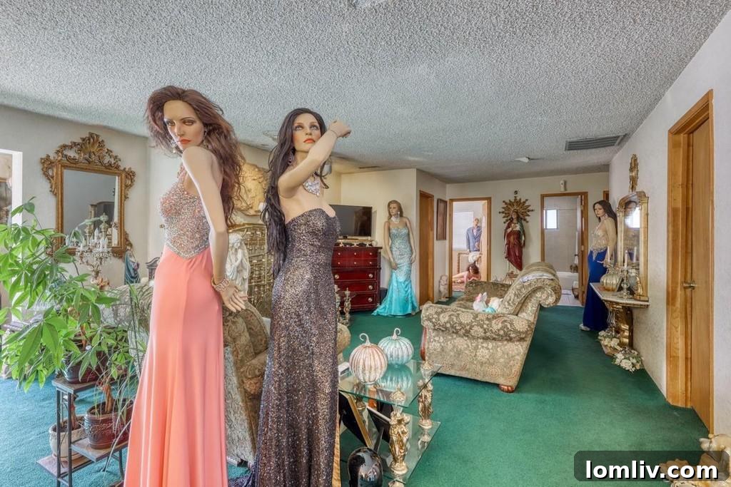 Two mannequins seated at a kitchen counter, giving the impression of inhabitants in the staged home