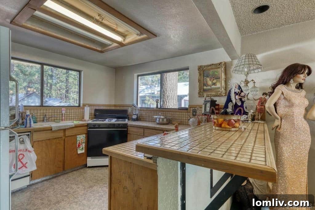 A mannequin observing from a doorway into a living space, contributing to the surreal staging