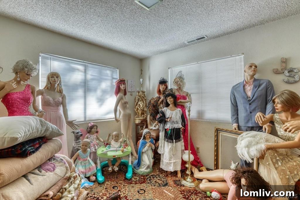 Multiple mannequins gathered in a room, creating a peculiar and potentially unsettling scene for potential buyers