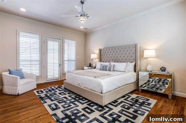 Luxurious master bedroom offering comfort and elegance in a Dallas townhome