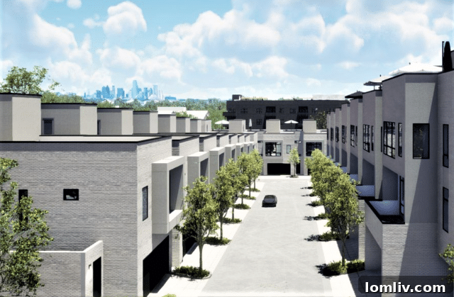 Kessler West: Modern townhomes facade and street view in Dallas
