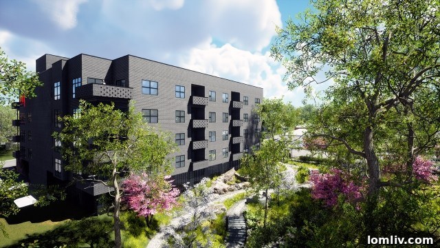 Rendered view of Kessler West modern luxury midrise building entrance