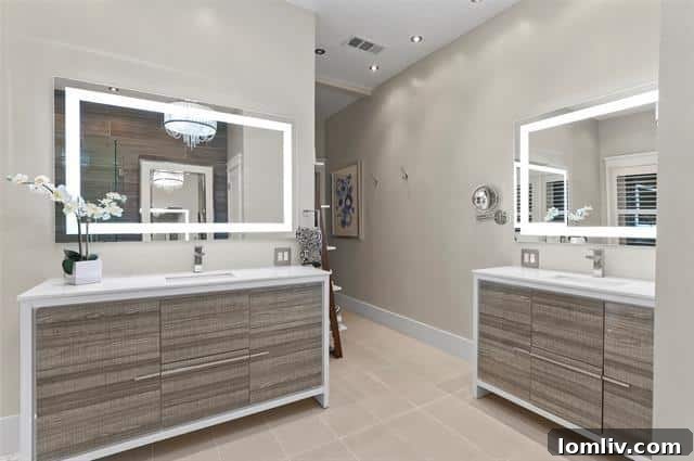 Modern vanity area in one of the well-appointed bathrooms