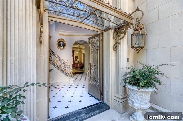 The grand and elegant exterior facade of a luxury French townhouse at 3901 Turtle Creek Blvd, #16, Dallas