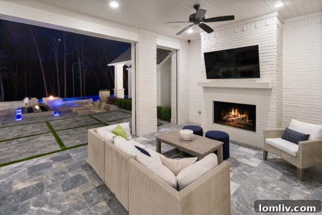 Luxurious outdoor kitchen and dining area by the pool at Fairview estate