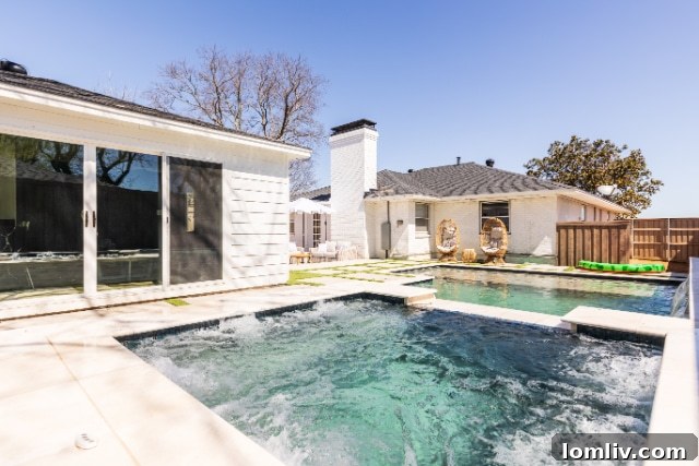 Vibrant outdoor living area by the pool