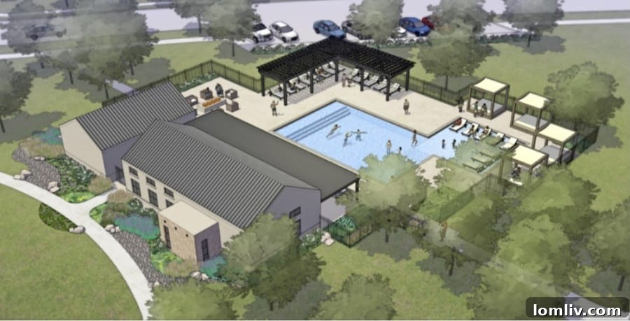 Highland Lakes amenity center offering pool, fitness center, and park in McKinney, Texas