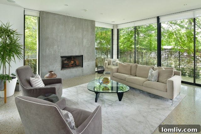 Serene Bedroom with Large Windows Overlooking Nature