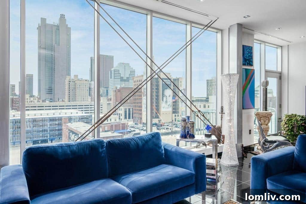 Vibrant and busy living area overlooking the city