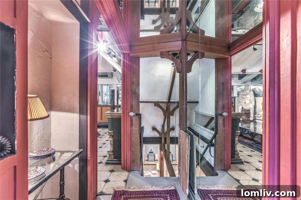 An intricate wall mural or mosaic depicting aquatic life, enhancing the 'deep' motif