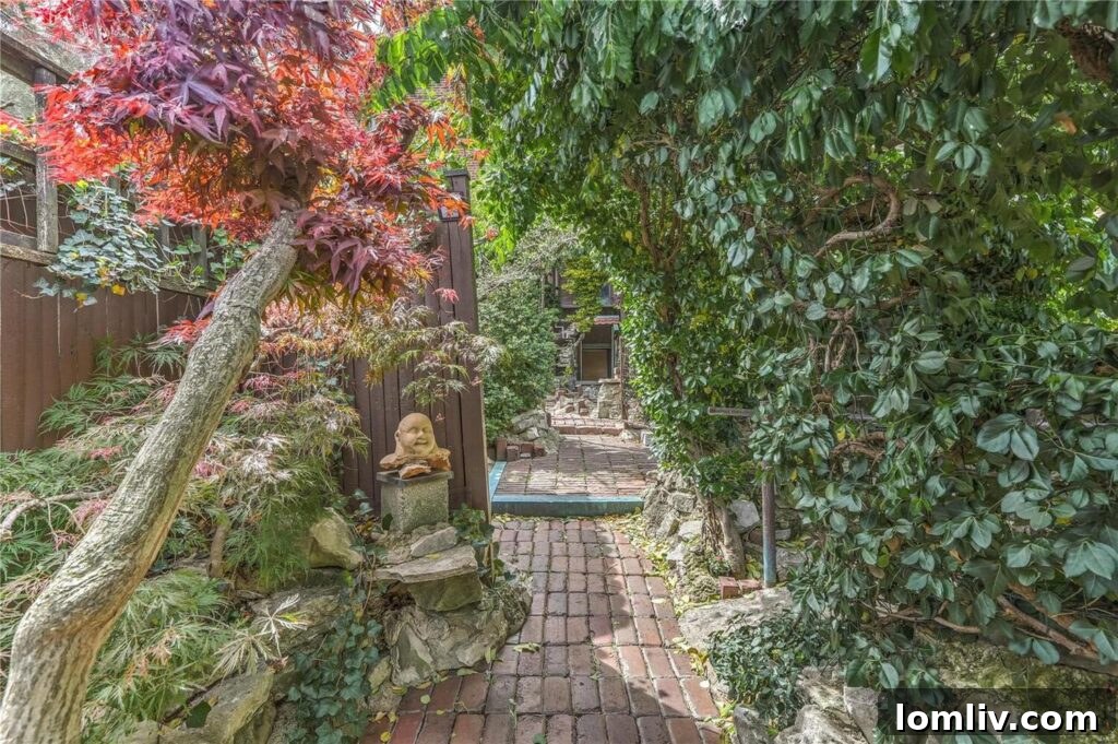 A lush, green garden area providing a natural escape