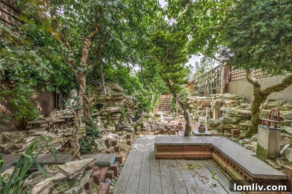 A tranquil view of the St. Louis house's garden, showing vibrant flora