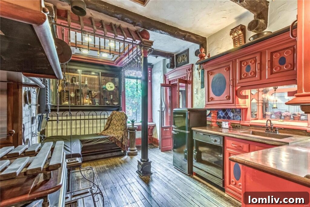 Abstract wall art and unique lighting in a living area