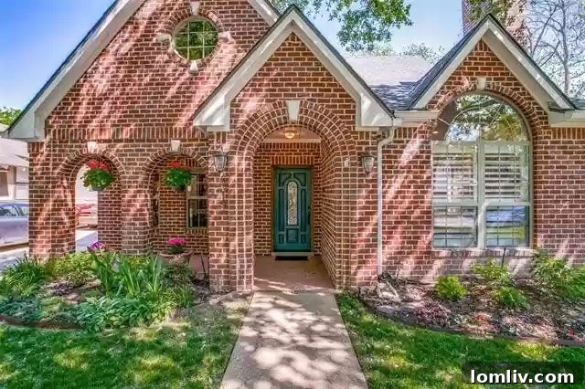 Charming Tudor home exterior with classic brick and well-maintained garden.