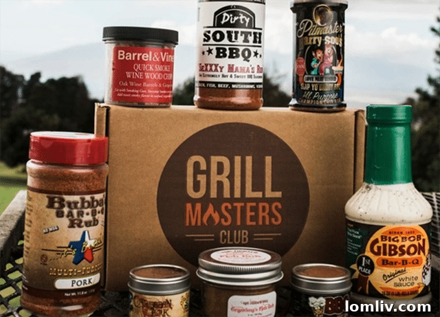 A box featuring an enticing assortment of barbecue sauces, rubs, and grilling tools for backyard enthusiasts.