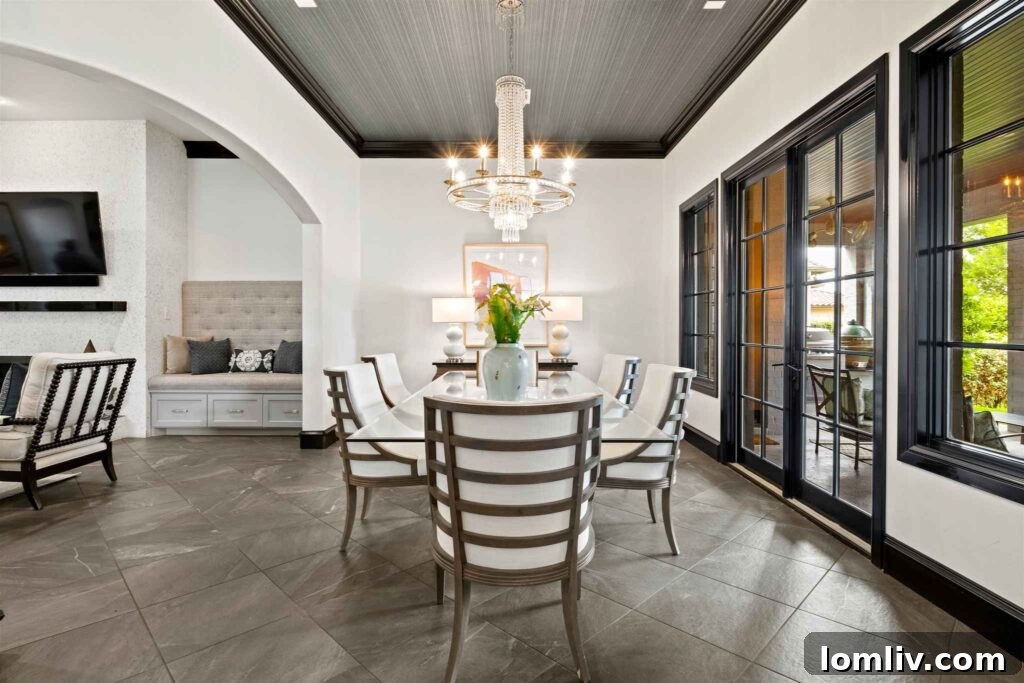 Gourmet Kitchen with Black and White Barrel-Vault Ceiling