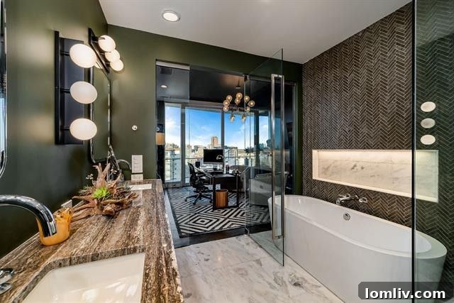 Elegant Bathroom with Modern Fixtures in Bleu Ciel