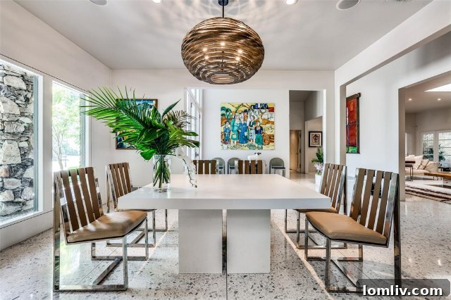 Striking exterior of the 1971 contemporary ranch at 5511 Royal Lane