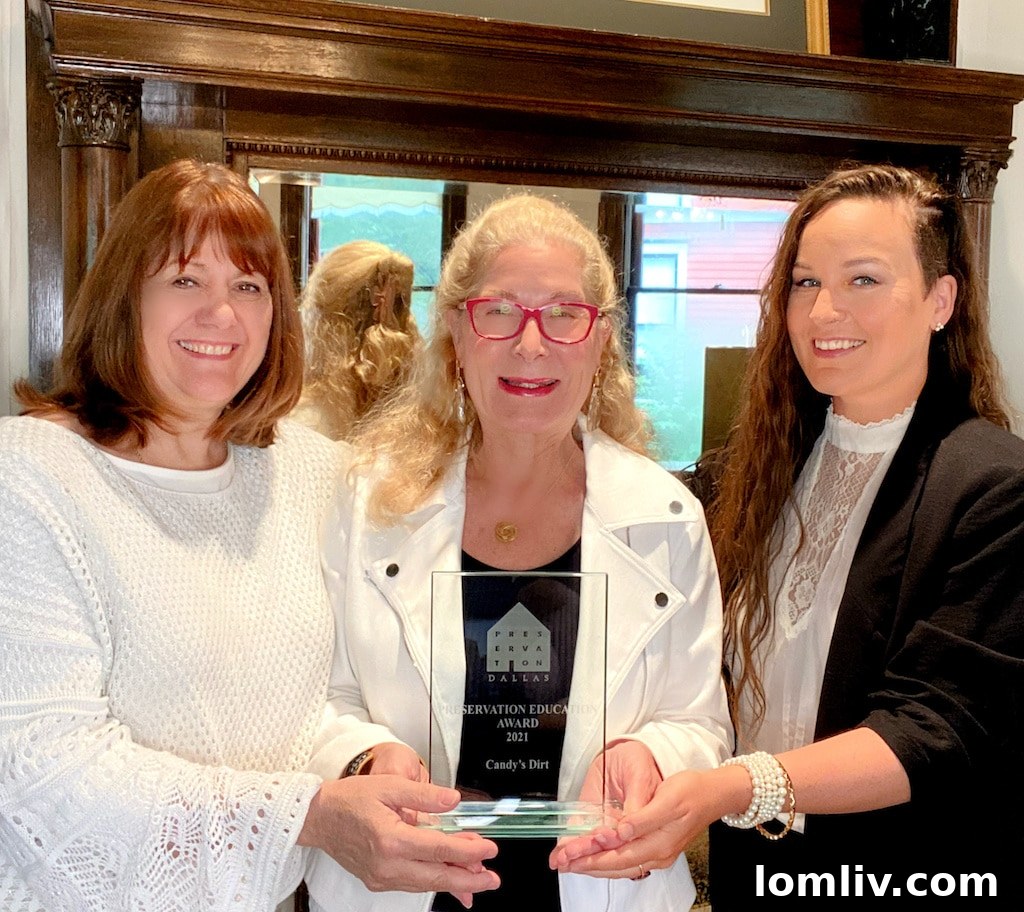 Photo of Columnist Karen Eubank, founder and publisher Candy Evans, and executive editor Joanna England receiving the Preservation Education Award