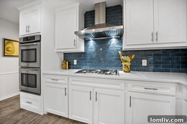 Modern Kitchen with Blue Backsplash