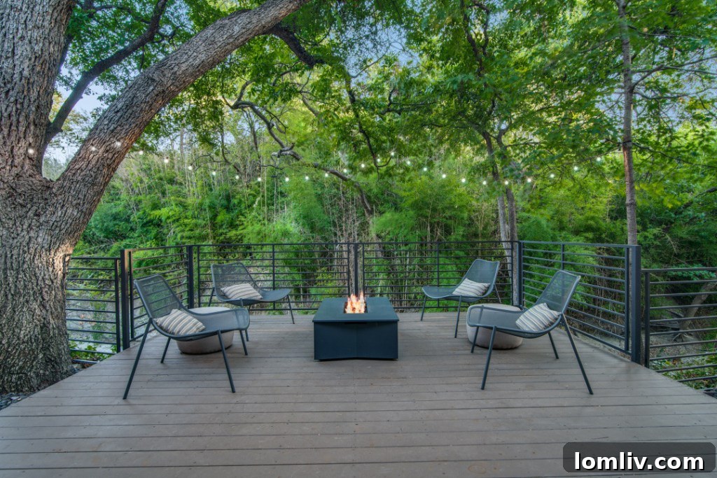 Cantilevered deck overlooking the creek