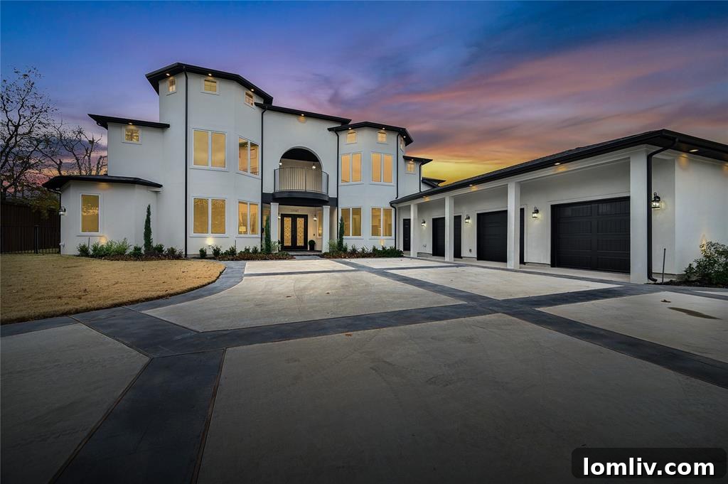 Modern stucco exterior of 11041 Lawnhaven Road, a luxury home in Preston Hollow, Dallas