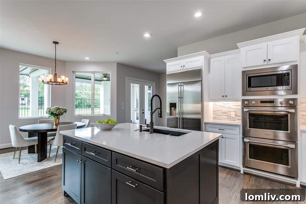 Luxurious primary bedroom featuring an arched doorway and direct patio access, overlooking the Northaven Trail