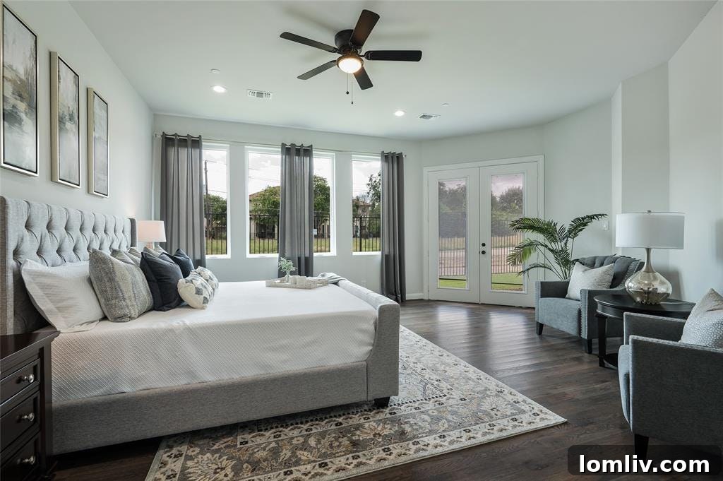 Spa-like primary bathroom with an enormous soaking tub and bright, airy design in the Preston Hollow luxury home