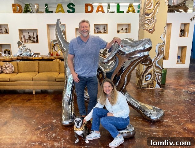 Brad Oldham and Christy Coltrin discussing a project with their beloved dog, Pete.