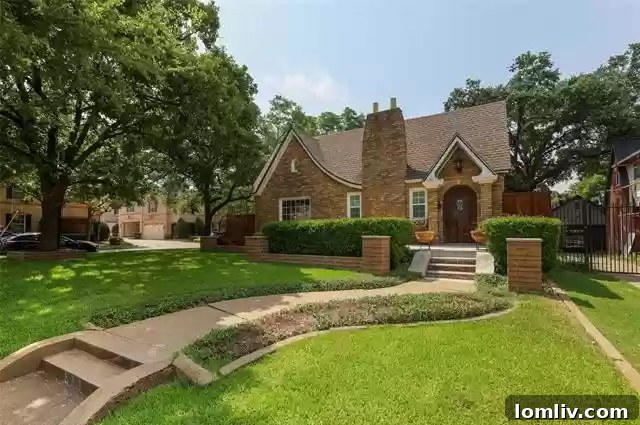 Exterior view of a charming 1926 Tudor cottage at 5552 Belmont Avenue, Caruth Place, Dallas