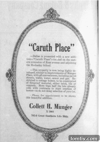 Vintage photograph of a Dallas street in the early 20th century, hinting at the development of neighborhoods like Caruth Place