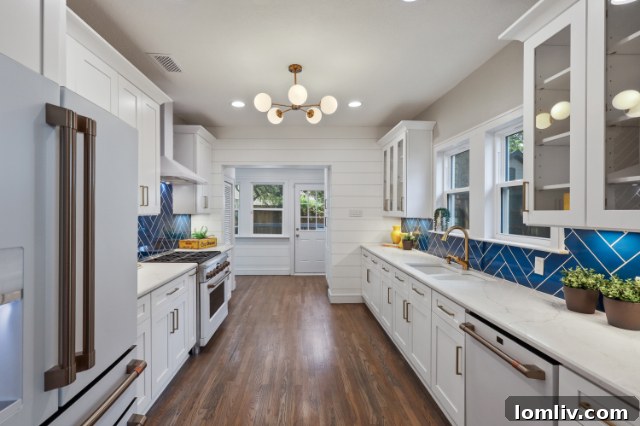 Cozy living room interior with modern furnishings in the meticulously renovated Tudor home, designed for comfort