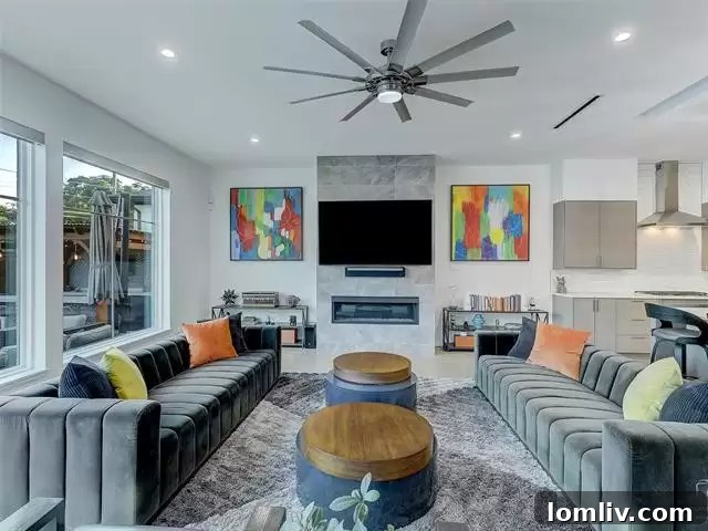 Spacious Backyard Patio and Landscaping of the Greenway Terrace Contemporary Home