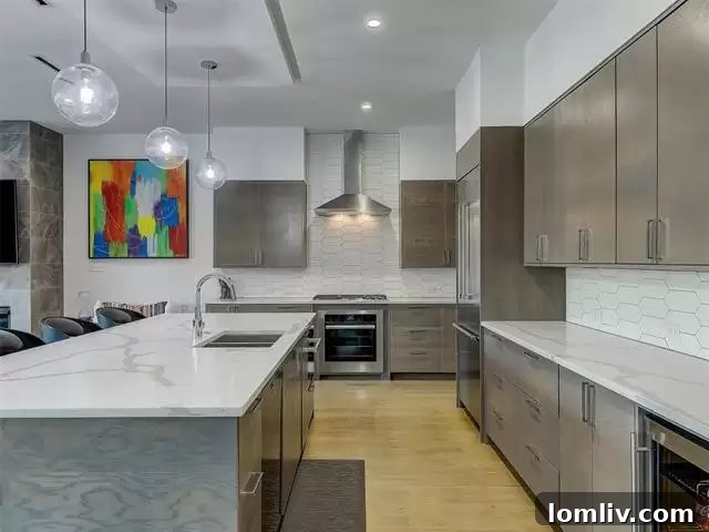Modern Kitchen with High-End Appliances and Island Bar in Greenway Terrace Home