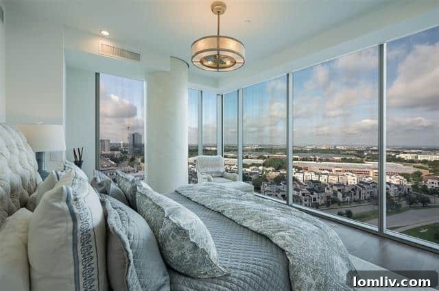 Spacious private balcony with outdoor fireplace and panoramic city views from Unit 1501