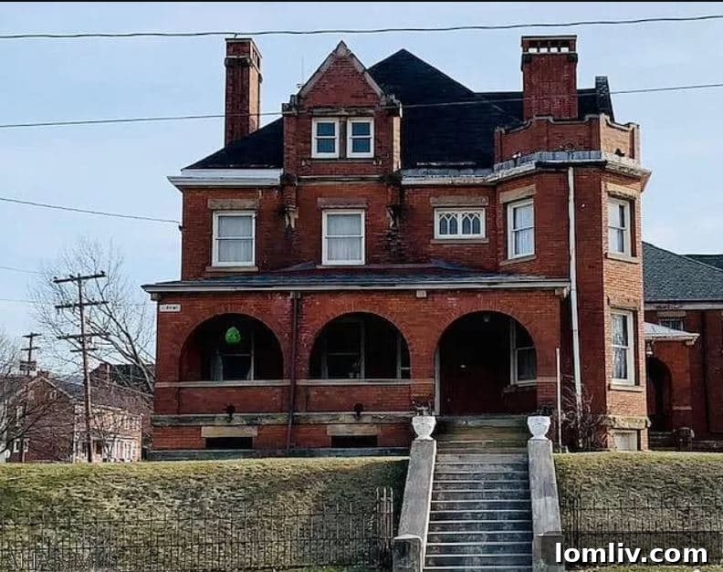 Interior view of the grist mill with a creek flowing through the bottom floor