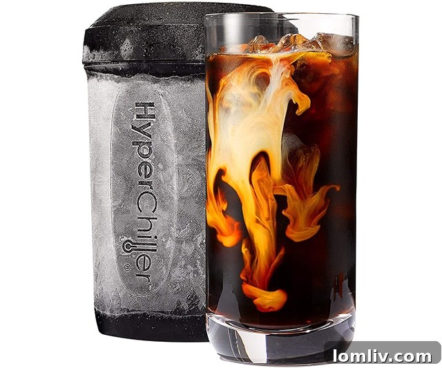 HyperChiller Iced Coffee Chiller quickly cooling down a hot beverage