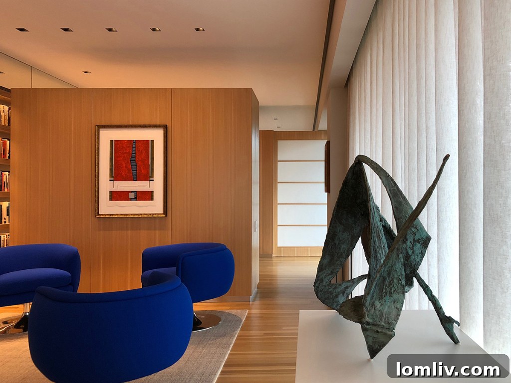 Minimalist material palette featuring oak and cypress in Gold Crest high-rise