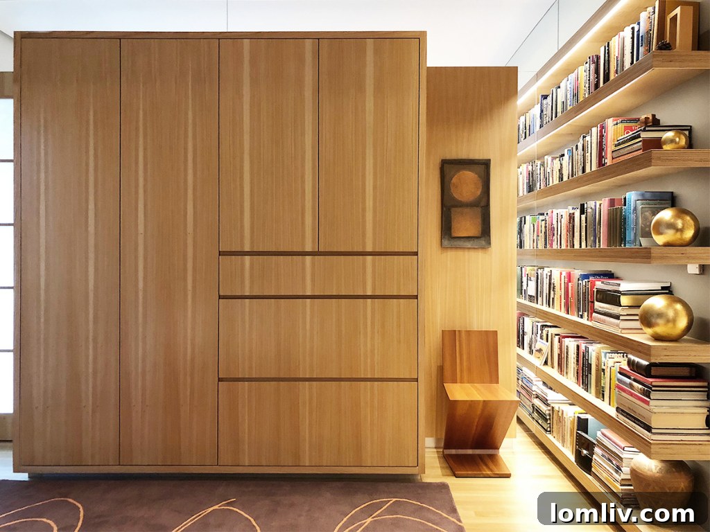 Continuous mirrored band reflecting outdoor views in the Gold Crest residence