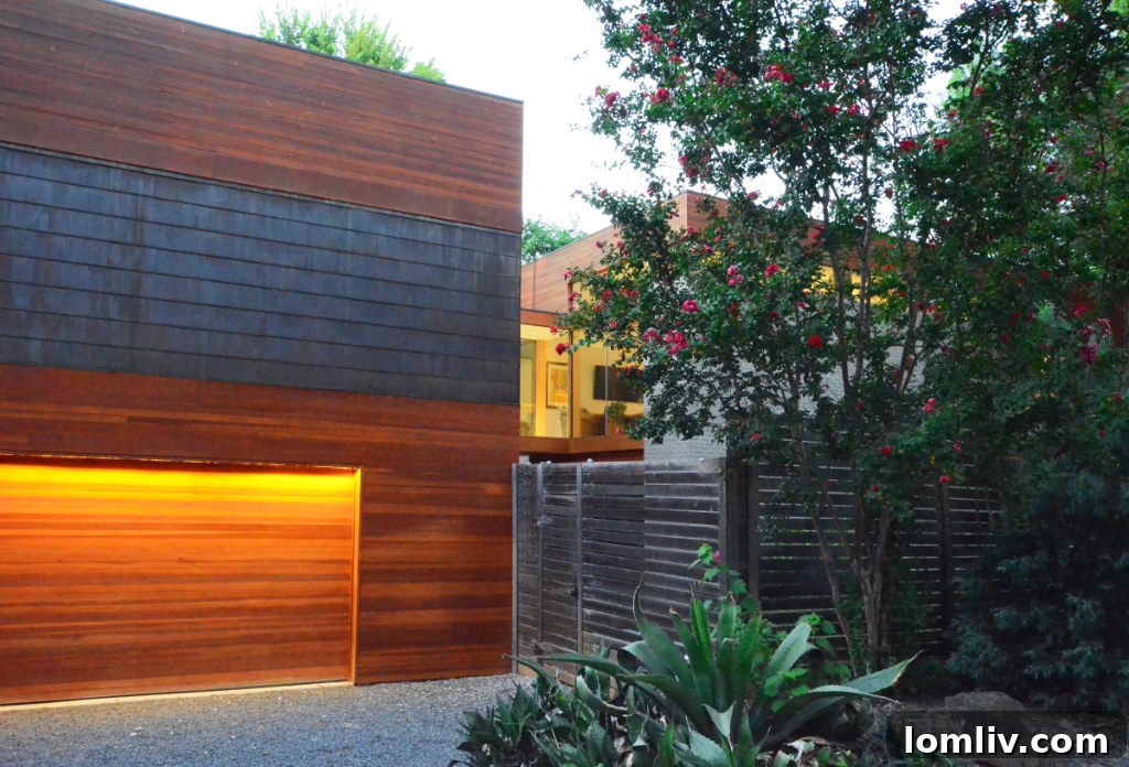 Private courtyard entry with a mature Japanese maple at Lyre Lane