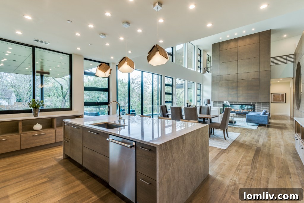 Expansive windows and outdoor living areas connecting interior to nature at Strait Lane
