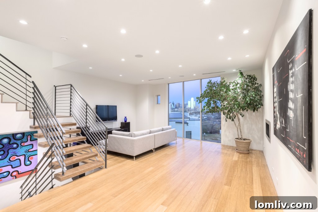 Interior of Wickmere Mews showcasing a U-shaped staircase and material palette