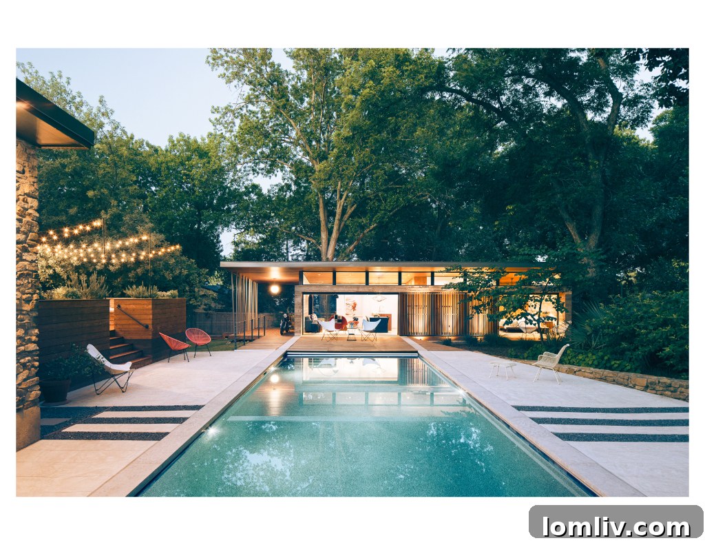 Exterior of Five House, a rustic-modern pool casita in Denton by M Gooden Design