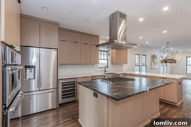 Gourmet Kitchen with Double Ovens and Wine Fridge