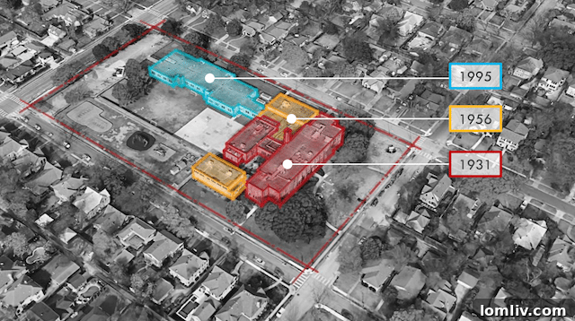 Community presentation slide illustrating the construction dates of additions to Geneva Heights Elementary