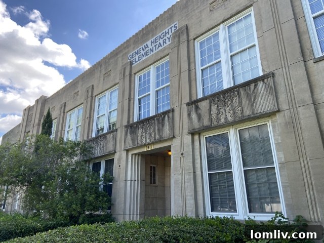 Historic architectural detail of Geneva Heights Elementary, perhaps a window or door frame
