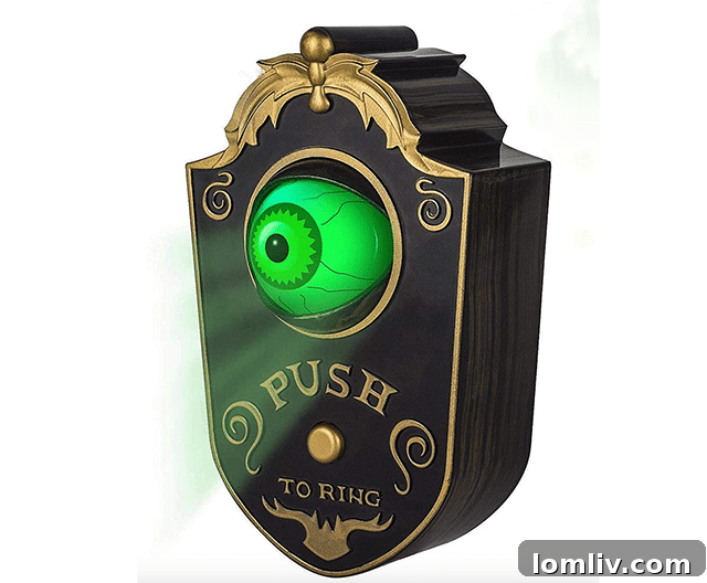 Animated spooky doorbell with glowing eye