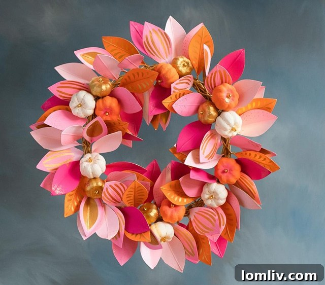 Glitterville pink pumpkin wreath for Halloween
